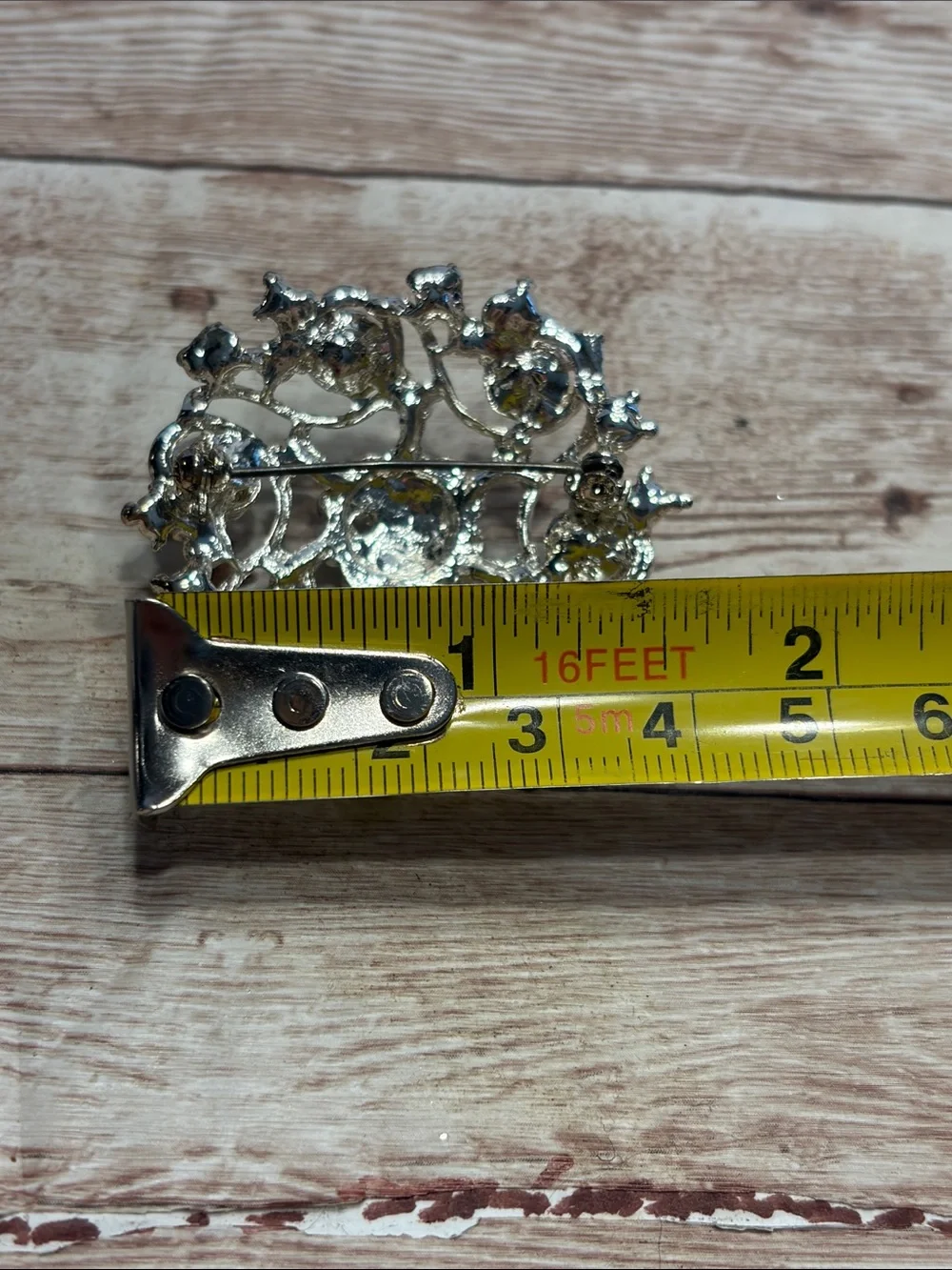Vintage Clear Crystal Floral Brooch - Silver Tone